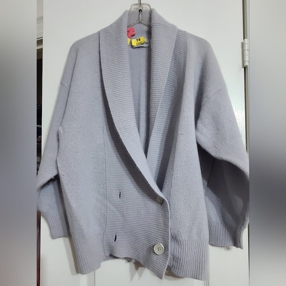 Elegant Gray Angora Cardigan Sweater